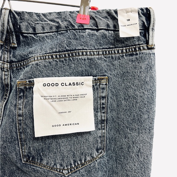 NWT Good American Good Classic Denim Distressed 28" Jeans Indigo036 Size 18 - Picture 6 of 8